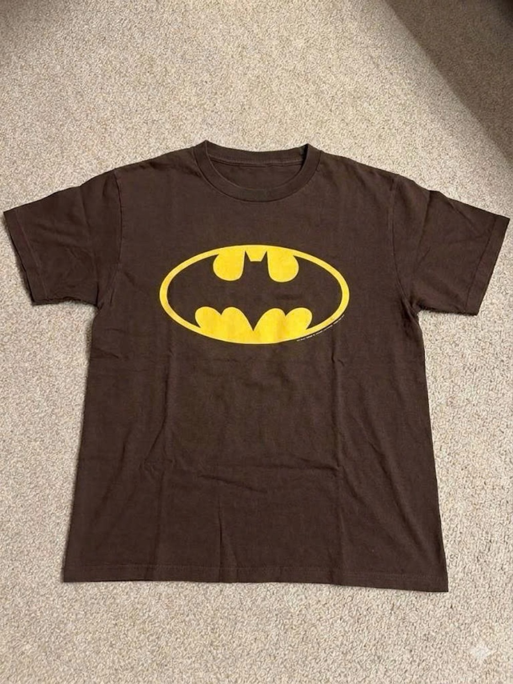 Brown Short Sleeve T‑Shirt with Yellow Batman Emblem